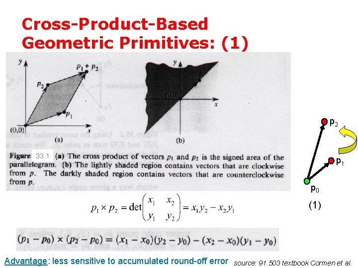 Cross-Product-Based Geometric Primitives: (1) p 2 33. 1 p 0 (1) Advantage: less sensitive