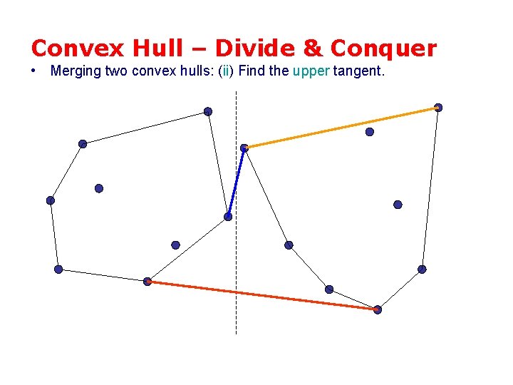 Convex Hull – Divide & Conquer • Merging two convex hulls: (ii) Find the