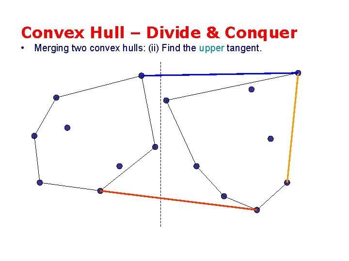 Convex Hull – Divide & Conquer • Merging two convex hulls: (ii) Find the