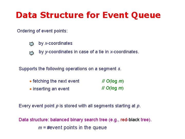 Data Structure for Event Queue Ordering of event points: by x-coordinates by y-coordinates in