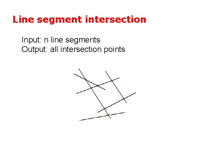 Line segment intersection Input: n line segments Output: all intersection points 
