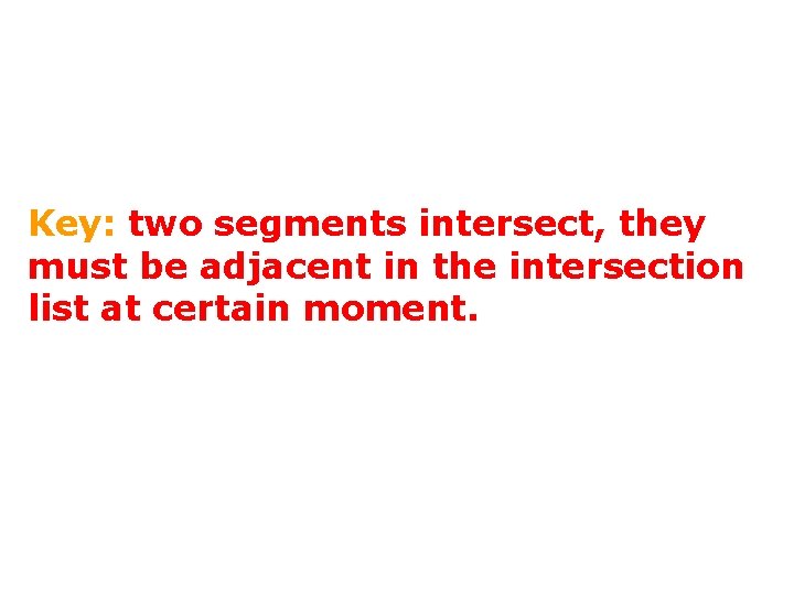 Key: two segments intersect, they must be adjacent in the intersection list at certain