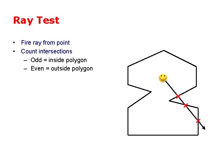 Ray Test • Fire ray from point • Count intersections – Odd = inside