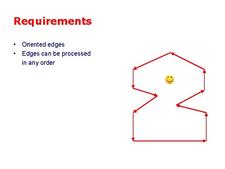 Requirements • Oriented edges • Edges can be processed in any order 