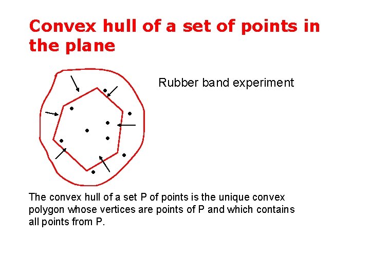 Convex hull of a set of points in the plane Rubber band experiment •