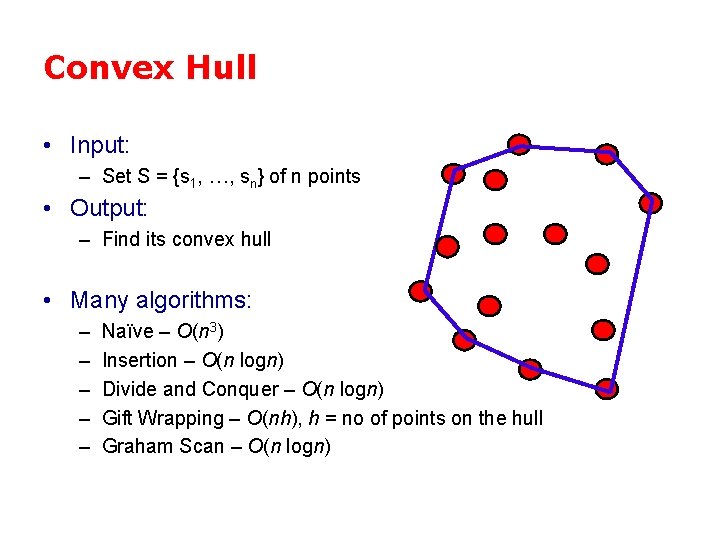 Convex Hull • Input: – Set S = {s 1, …, sn} of n