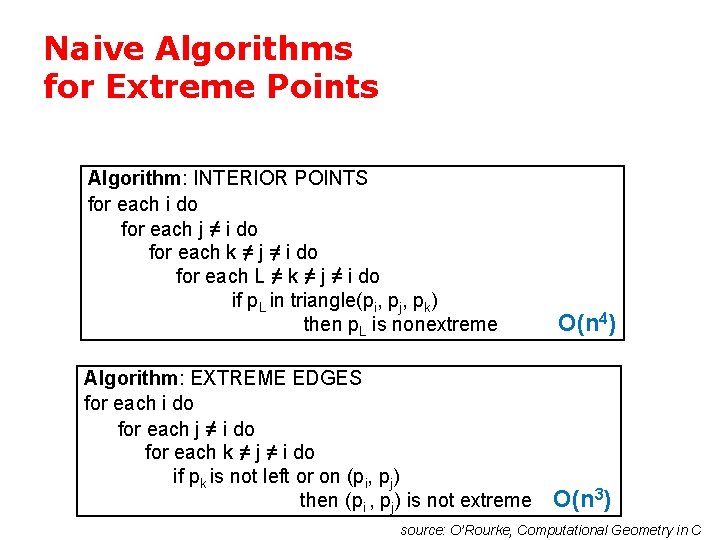 Naive Algorithms for Extreme Points Algorithm: INTERIOR POINTS for each i do for each