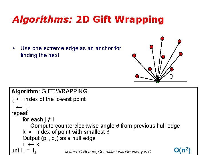 Algorithms: 2 D Gift Wrapping • Use one extreme edge as an anchor finding