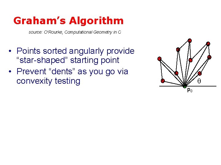 Graham’s Algorithm source: O’Rourke, Computational Geometry in C • Points sorted angularly provide “star-shaped”