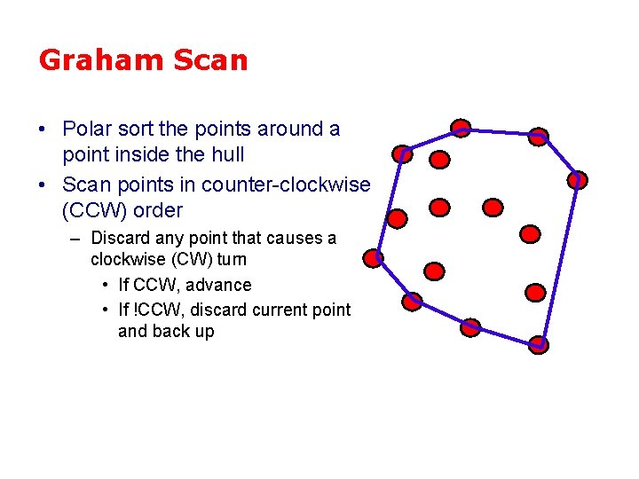 Graham Scan • Polar sort the points around a point inside the hull •