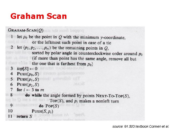 Graham Scan source: 91. 503 textbook Cormen et al. 