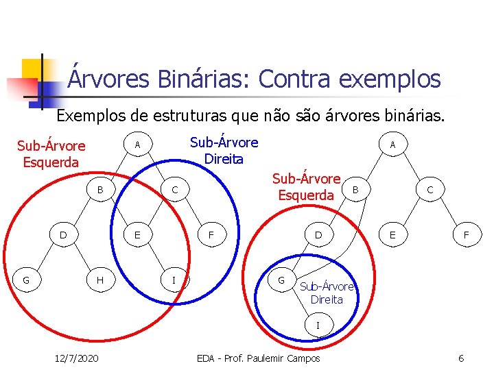 Árvores Binárias: Contra exemplos Exemplos de estruturas que não são árvores binárias. Sub-Árvore Esquerda