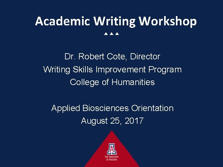 Academic Writing Workshop Dr. Robert Cote, Director Writing Skills Improvement Program College of Humanities