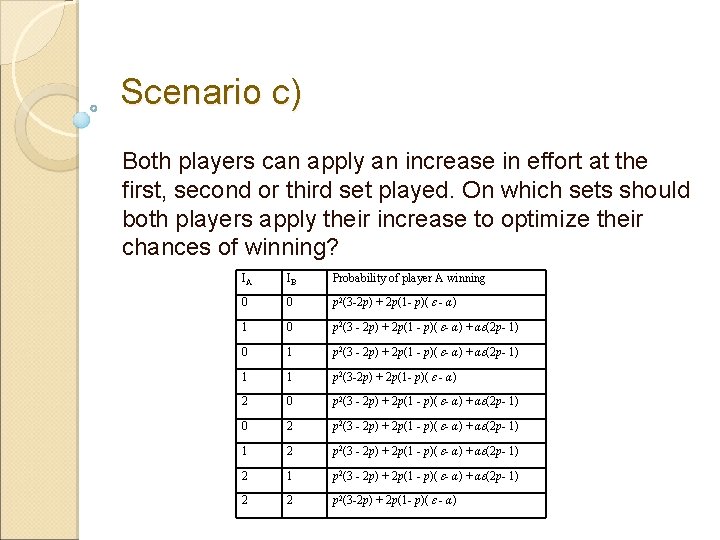 Scenario c) Both players can apply an increase in effort at the first, second