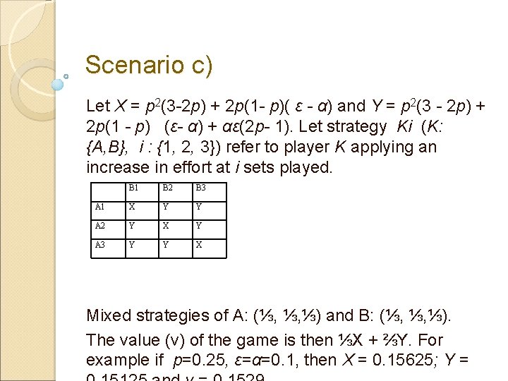Scenario c) Let X = p 2(3 -2 p) + 2 p(1 - p)(