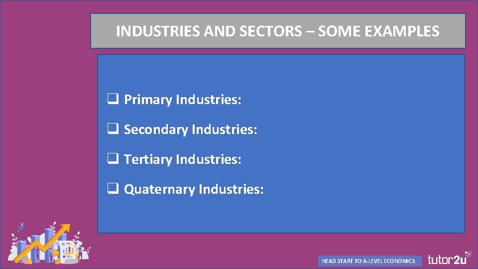 INDUSTRIES AND SECTORS – SOME EXAMPLES q Primary Industries: q Secondary Industries: q Tertiary