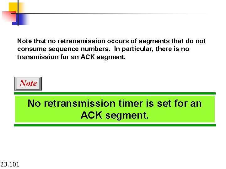 Note that no retransmission occurs of segments that do not consume sequence numbers. In