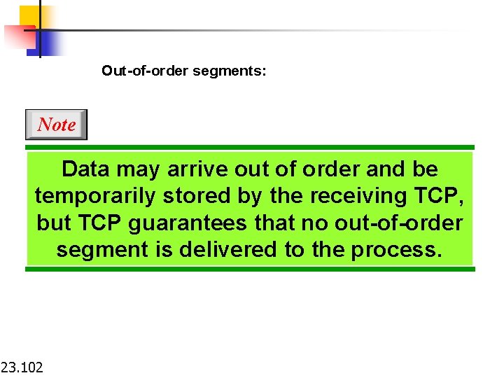 Out-of-order segments: Note Data may arrive out of order and be temporarily stored by