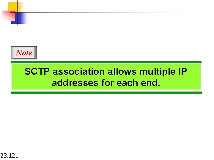 Note SCTP association allows multiple IP addresses for each end. 23. 121 