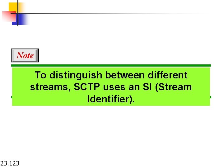 Note To distinguish between different streams, SCTP uses an SI (Stream Identifier). 23. 123