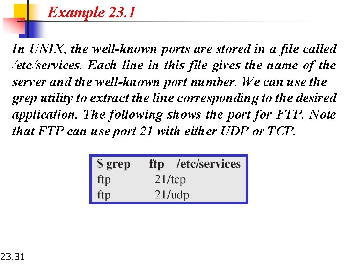Example 23. 1 In UNIX, the well-known ports are stored in a file called