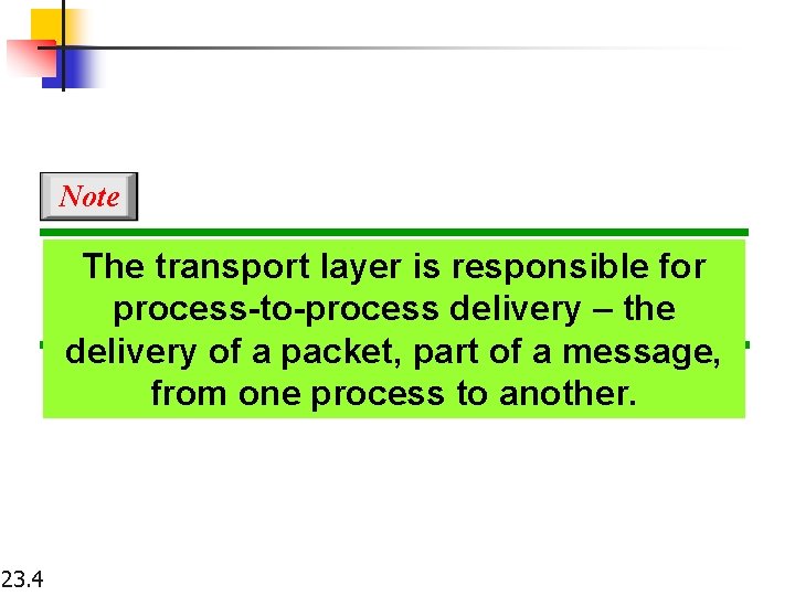 Note The transport layer is responsible for process-to-process delivery – the delivery of a