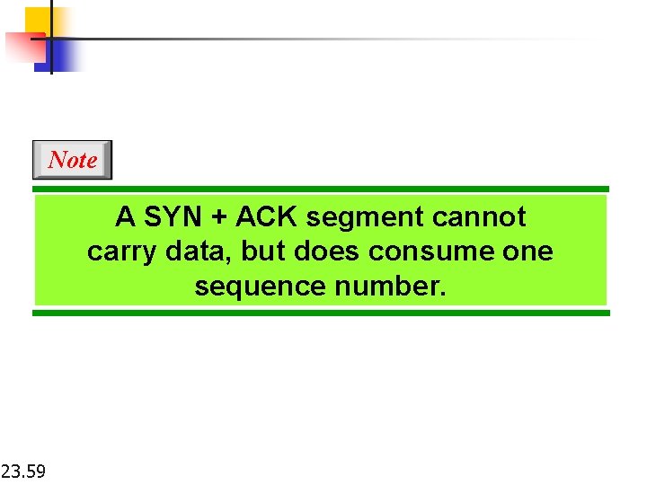 Note A SYN + ACK segment cannot carry data, but does consume one sequence