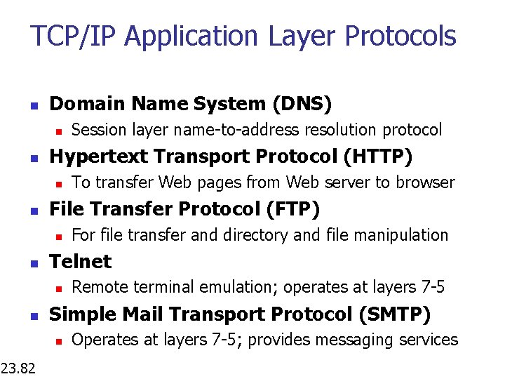 TCP/IP Application Layer Protocols n Domain Name System (DNS) n n Hypertext Transport Protocol