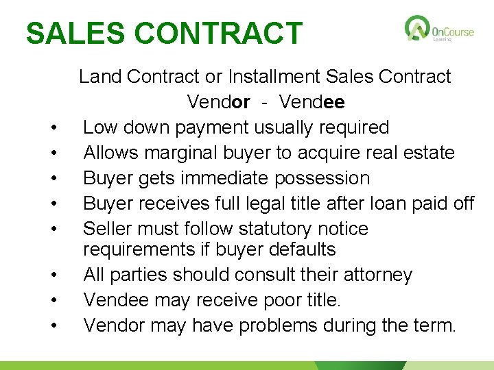 SALES CONTRACT • • Land Contract or Installment Sales Contract Vendor - Vendee Low