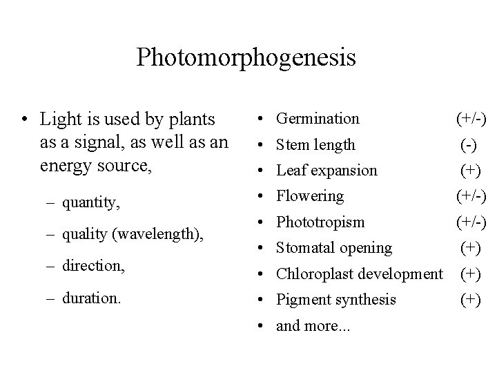Photomorphogenesis • Light is used by plants as a signal, as well as an Photomorphogenesis • Light is used by plants as a signal, as well as an