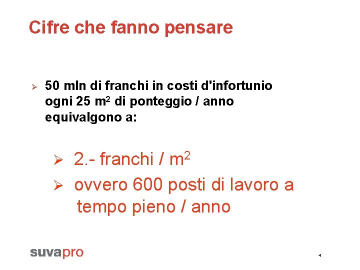 Cifre che fanno pensare Ø 50 mln di franchi in costi d'infortunio ogni 25