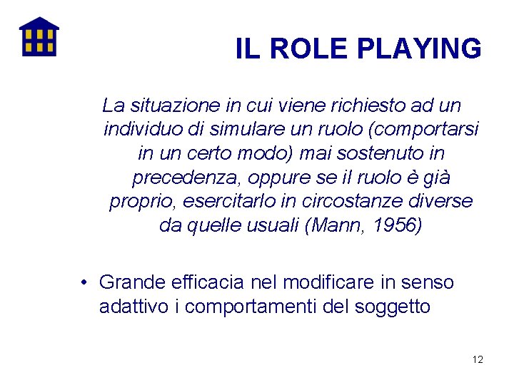 IL ROLE PLAYING La situazione in cui viene richiesto ad un individuo di simulare