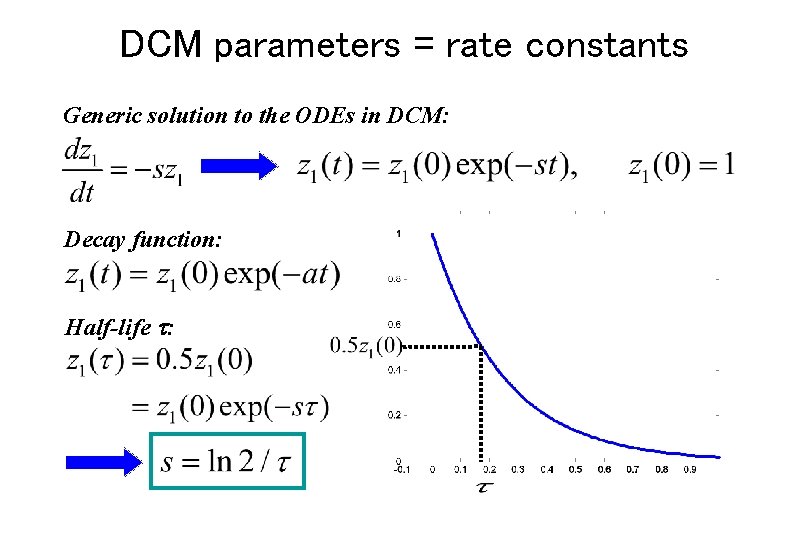 DCM parameters = rate constants Generic solution to the ODEs in DCM: Decay function: