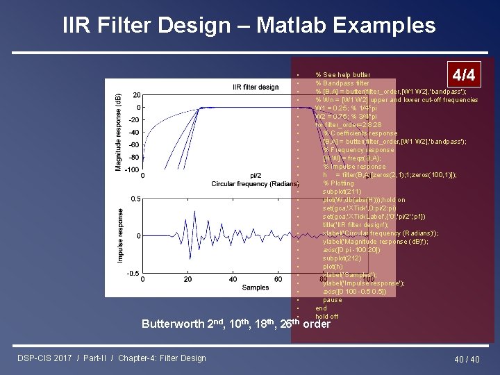 IIR Filter Design – Matlab Examples Butterworth DSP-CIS 2017 / Part-II / Chapter-4: Filter