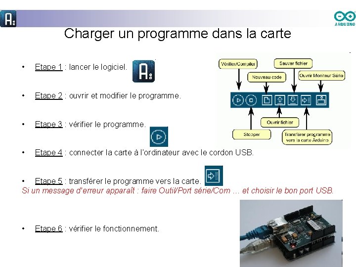 Charger un programme dans la carte • Etape 1 : lancer le logiciel. •