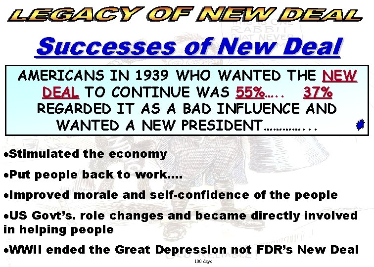 Successes of New Deal AMERICANS IN 1939 WHO WANTED THE NEW DEAL TO CONTINUE