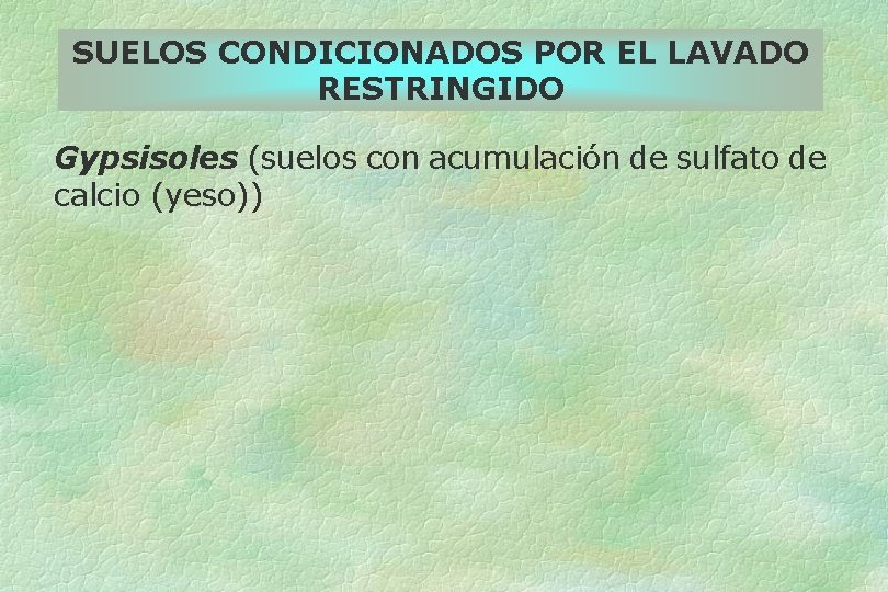 SUELOS CONDICIONADOS POR EL LAVADO RESTRINGIDO Gypsisoles (suelos con acumulación de sulfato de calcio