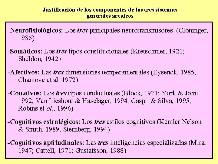 Justificación de los componentes de los tres sistemas generales arcaicos -Neurofisiológicos: Los tres principales