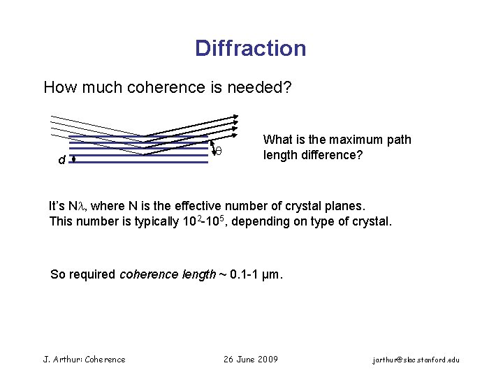 Diffraction How much coherence is needed? d What is the maximum path length difference?
