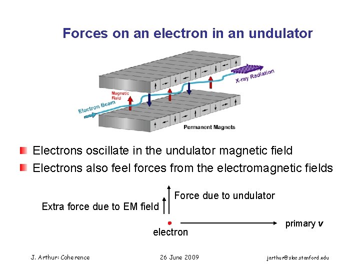 Forces on an electron in an undulator Electrons oscillate in the undulator magnetic field