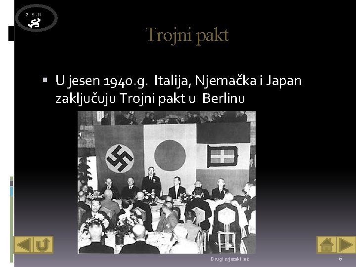 Trojni pakt U jesen 1940. g. Italija, Njemačka i Japan zaključuju Trojni pakt u