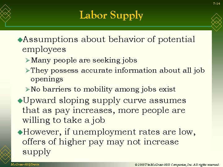 7 -14 Labor Supply u. Assumptions about behavior of potential employees Ø Many people