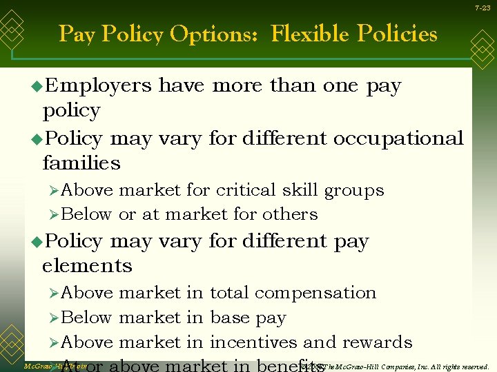 7 -23 Pay Policy Options: Flexible Policies u. Employers have more than one pay