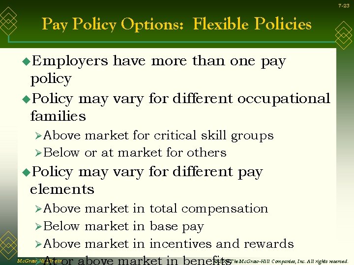 7 -23 Pay Policy Options: Flexible Policies u. Employers have more than one pay