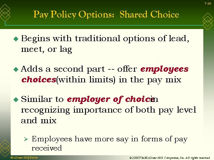 7 -26 Pay Policy Options: Shared Choice u Begins with traditional options of lead,