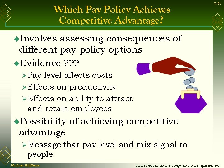 Which Pay Policy Achieves Competitive Advantage? 7 -31 u. Involves assessing consequences of different