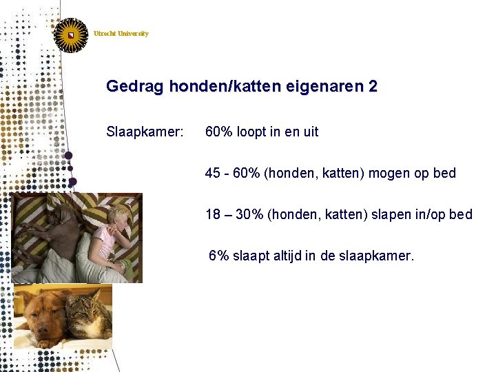 Utrecht University Gedrag honden/katten eigenaren 2 Slaapkamer: 60% loopt in en uit 45 -