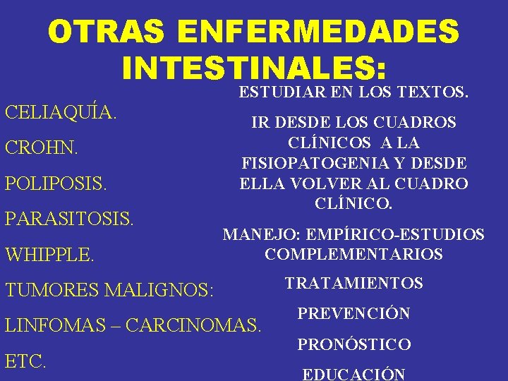 OTRAS ENFERMEDADES INTESTINALES: ESTUDIAR EN LOS TEXTOS. CELIAQUÍA. IR DESDE LOS CUADROS CLÍNICOS A OTRAS ENFERMEDADES INTESTINALES: ESTUDIAR EN LOS TEXTOS. CELIAQUÍA. IR DESDE LOS CUADROS CLÍNICOS A
