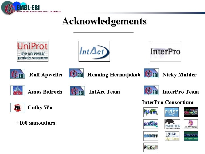 Acknowledgements Rolf Apweiler Henning Hermajakob Nicky Mulder Amos Bairoch Int. Act Team Inter. Pro