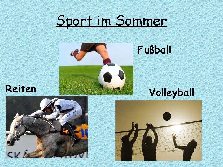 Sport im Sommer Fußball Reiten Volleyball 